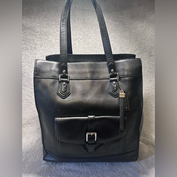 Coach Handbags - Coach Charlie Large Black Leather Saddle Bag
